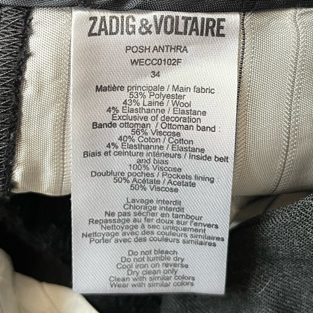 Zadig & Voltaire Side Stripe Posh Anthra Dress Cropped Pants Dark Gray XSmall - Picture 6 of 8